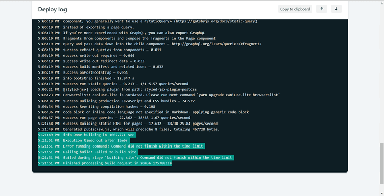 Netlify build timeout log