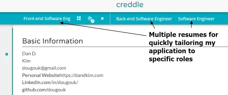 Creddle Multiple resumes